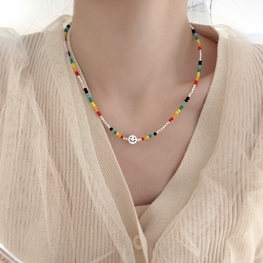 Happy Face Women's Beaded Necklace in Vibrant Colors