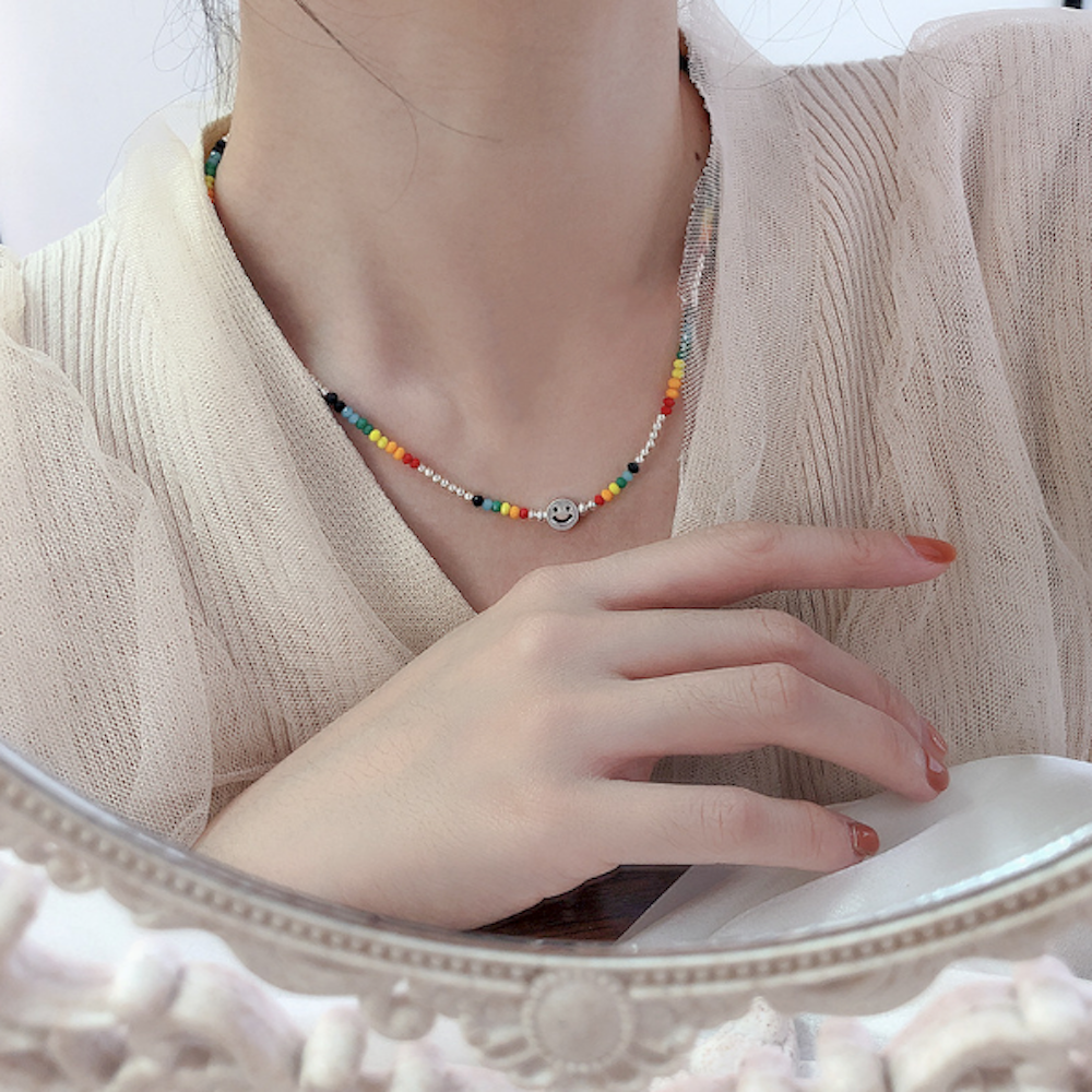 Happy Face Women's Beaded Necklace in Vibrant Colors