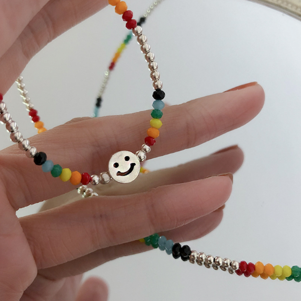Happy Face Women's Beaded Necklace in Vibrant Colors