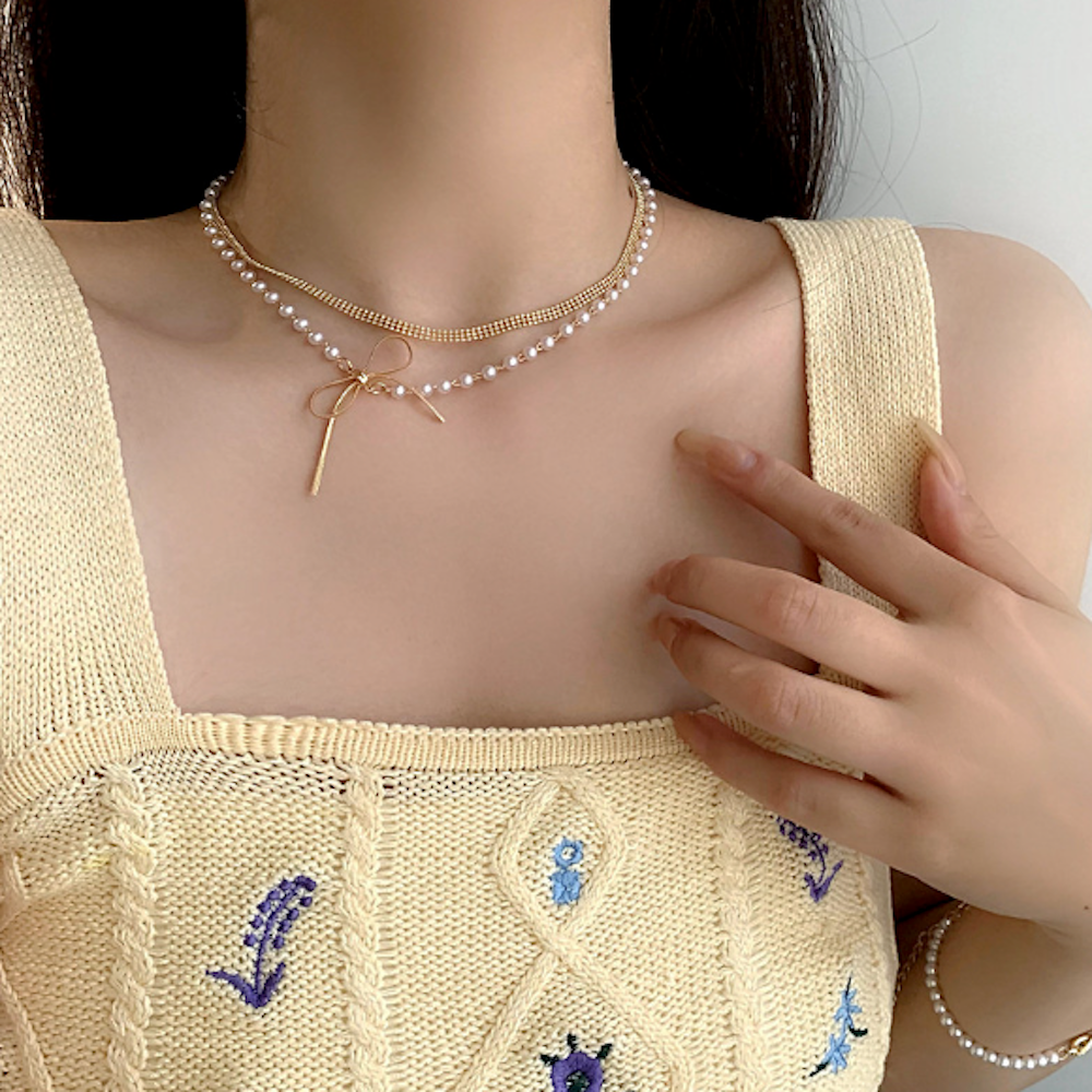 Layered Necklace for Women with a Bow Accent