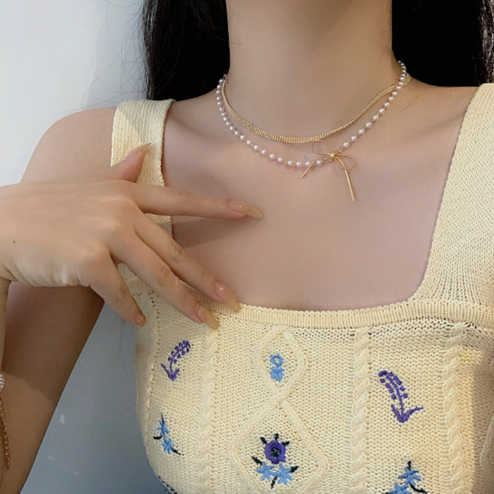 Layered Necklace for Women with a Bow Accent
