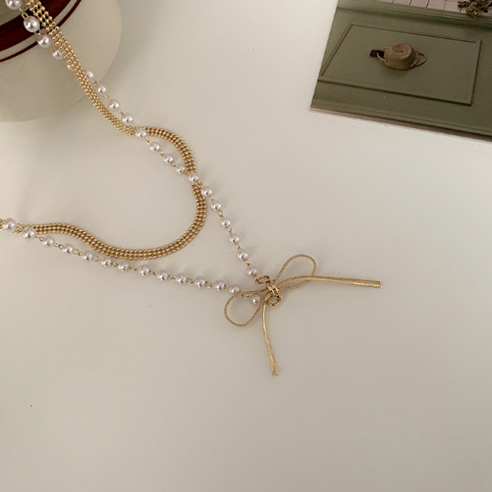 Layered Necklace for Women with a Bow Accent