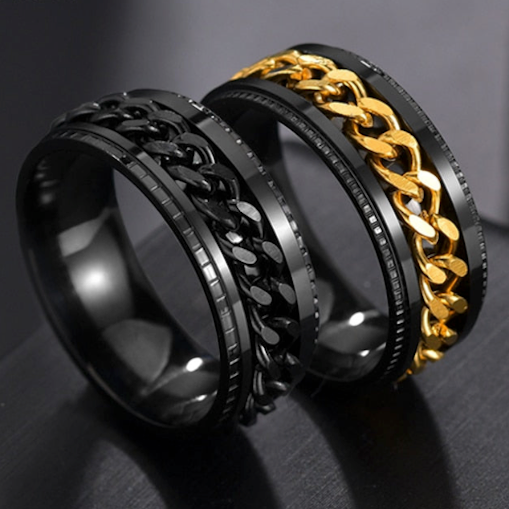 Rotating Black Chain Style Men's Stainless Steel Ring
