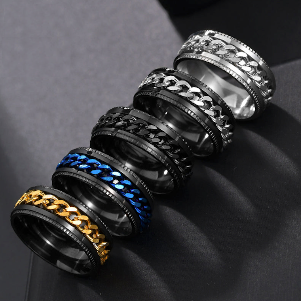 Rotating Black Chain Style Men's Stainless Steel Ring