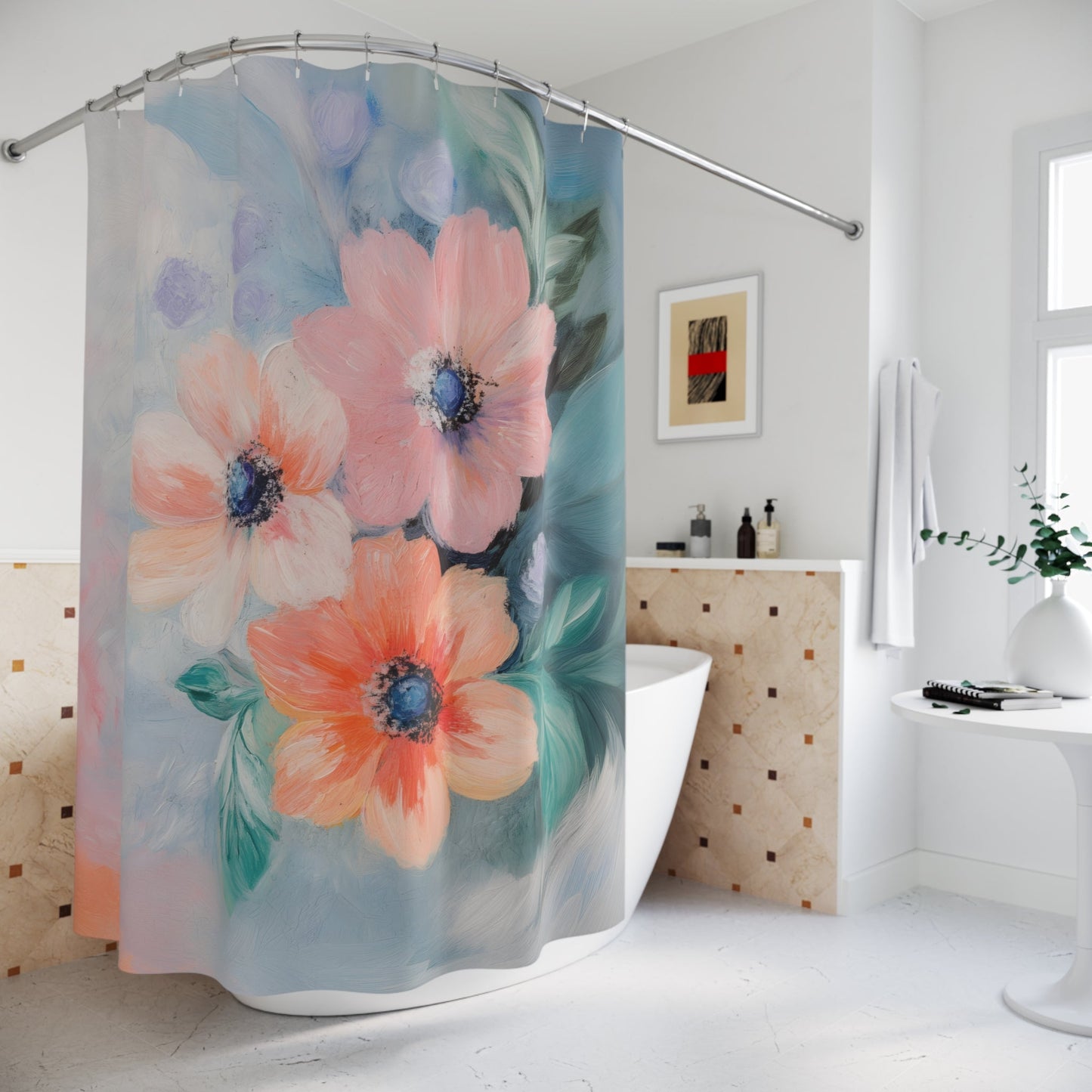 Floral Shower Curtain with a Delicate, Subtle Design