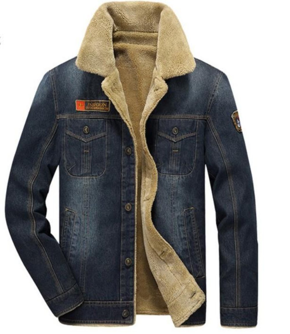 Black Denim Winter Jacket for Men