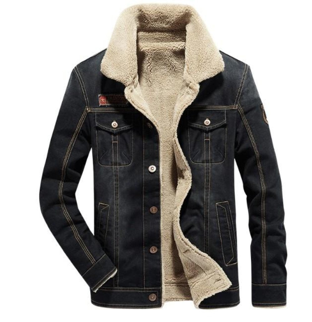 Black Denim Winter Jacket for Men