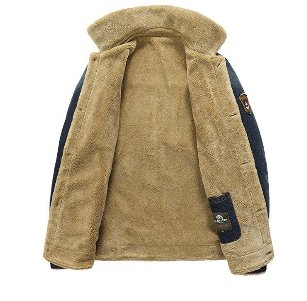 Black Denim Jacket for Men with Inner Faux Fur Lining