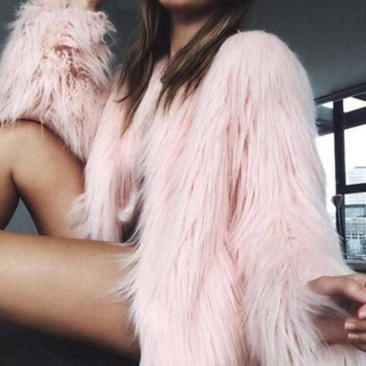 Pink Faux Fur Coat for Women