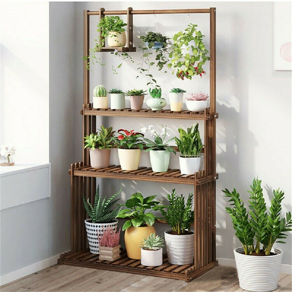 Wooden Decorative Plant Stand with Three Tiers