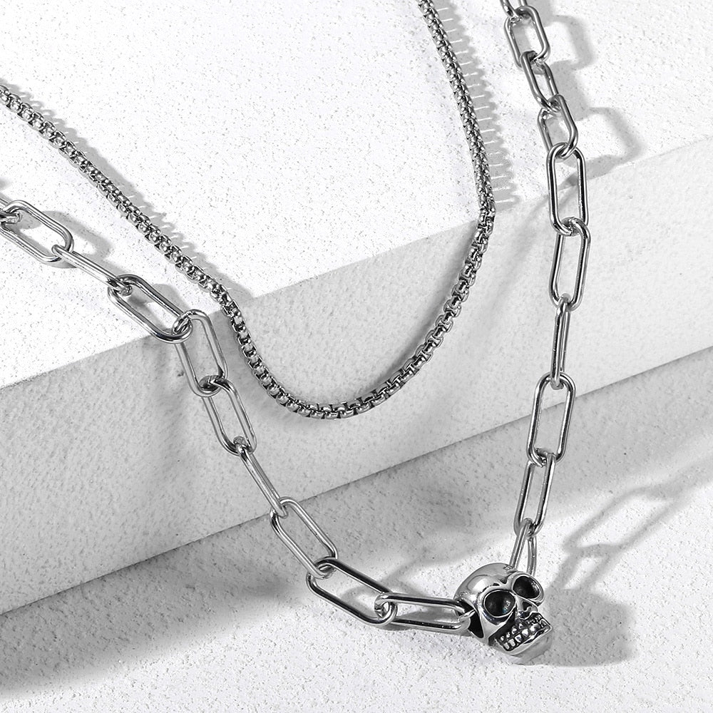 Skull Layered Choker Chain Necklace for a Distinctive, Multilayered Look
