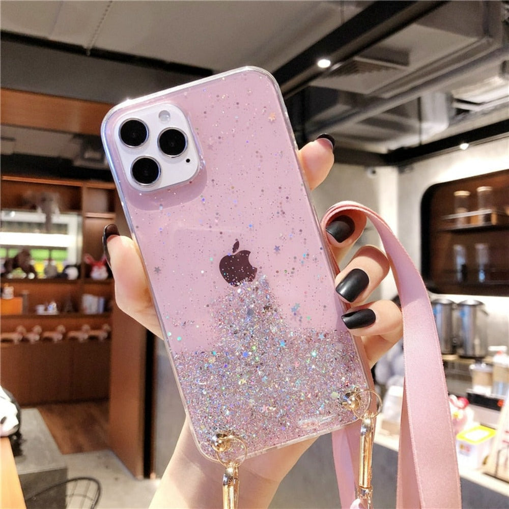 Glittery Guarding Cover for iPhone with Lanyard