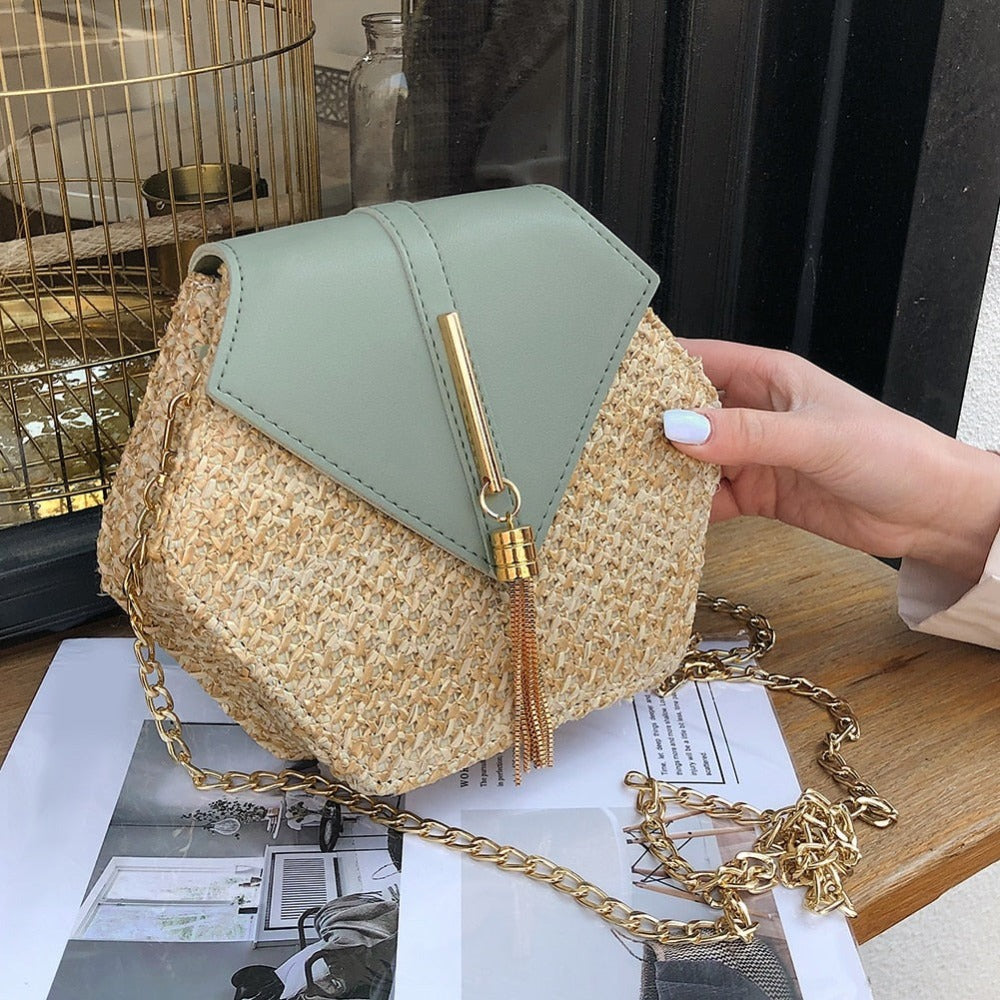 Vegan Leather Covered Mini Straw Handbag