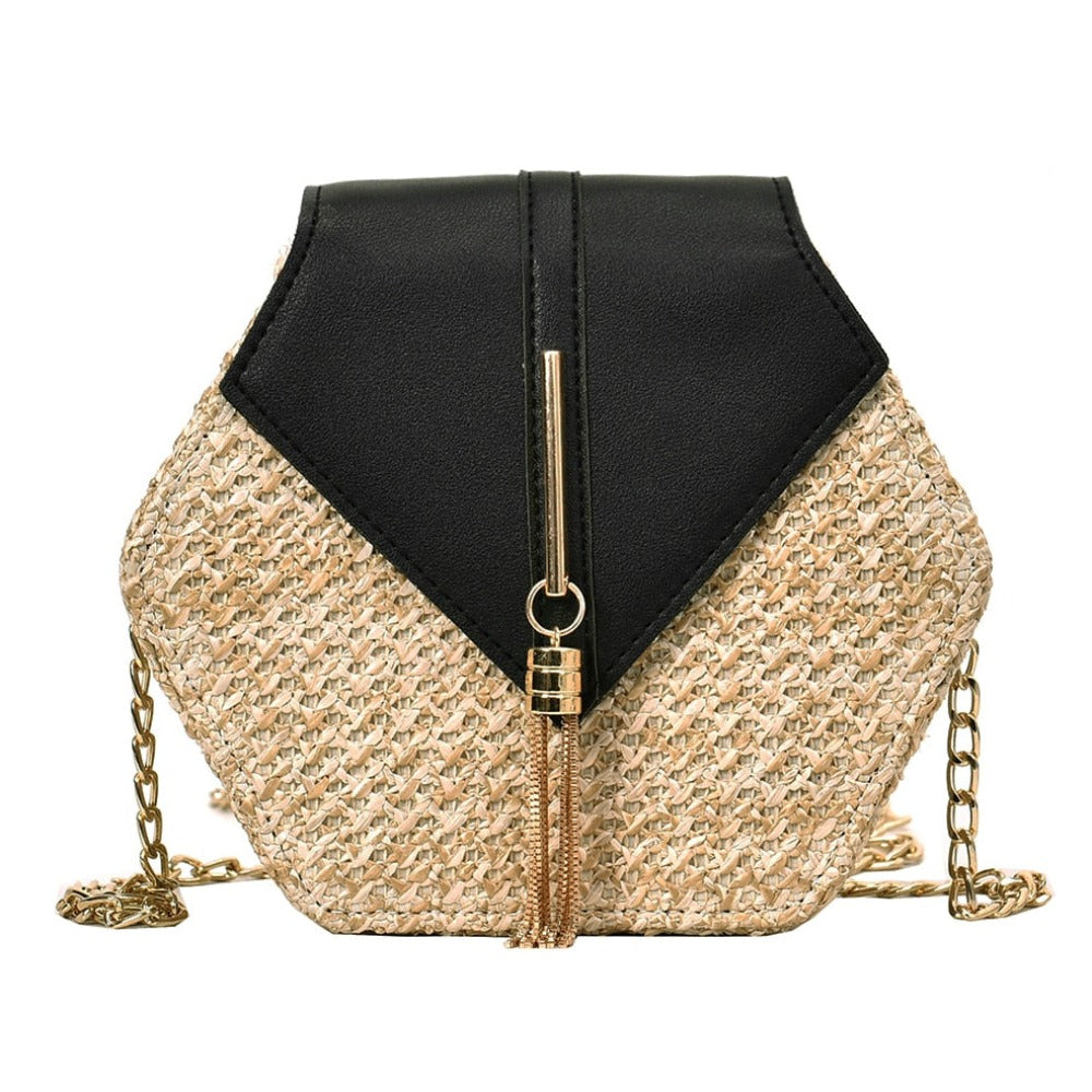 Vegan Leather Covered Mini Straw Handbag