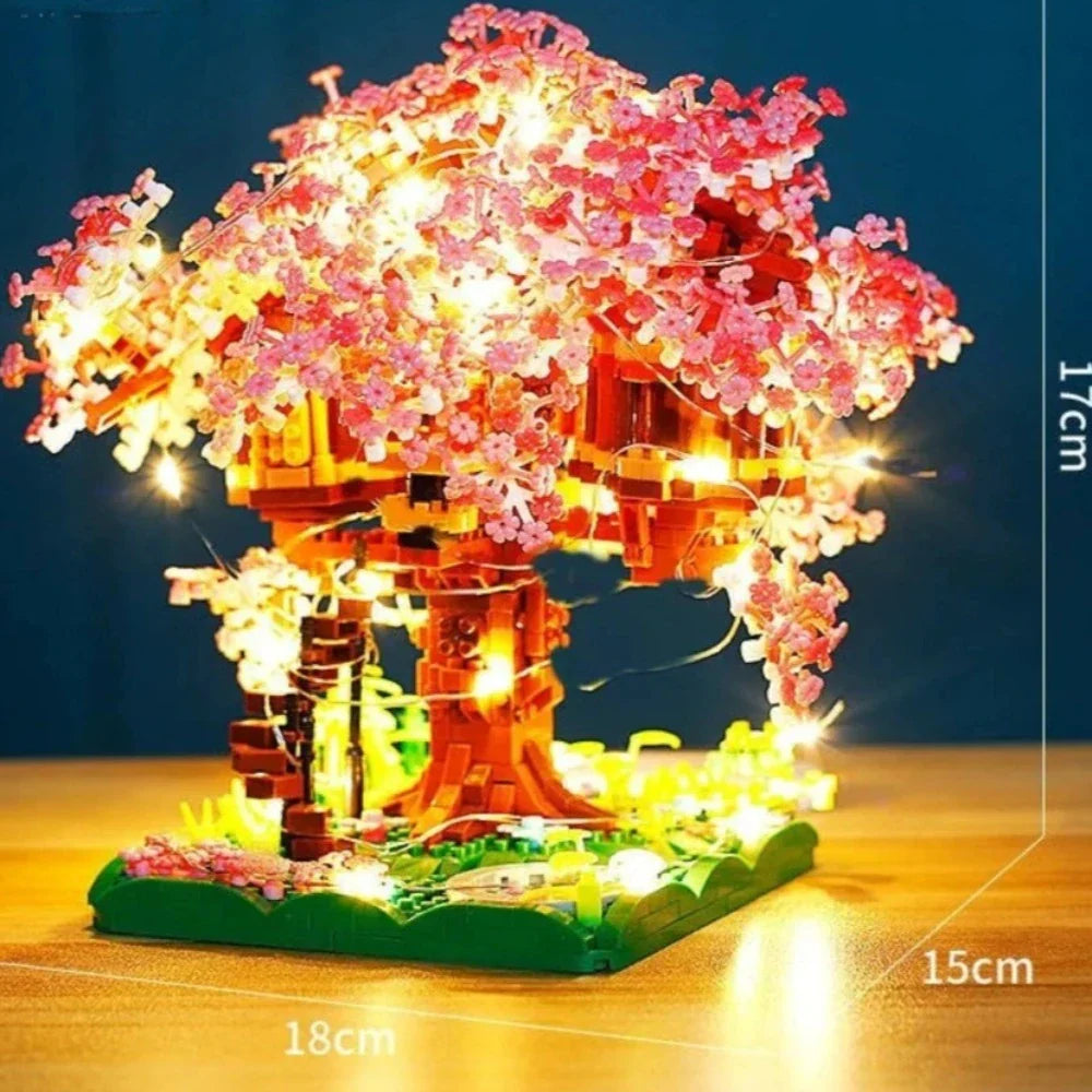 Lighted Cherry Blossom Tree House Building Puzzle Set