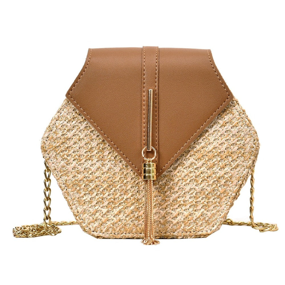 Vegan Leather Covered Mini Straw Handbag