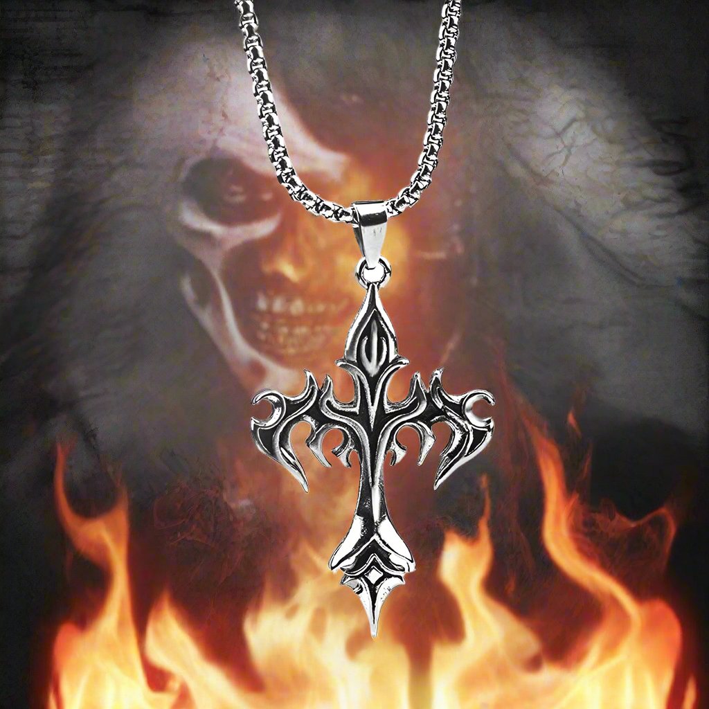 Fiery Gothic Cross Pendant Necklace