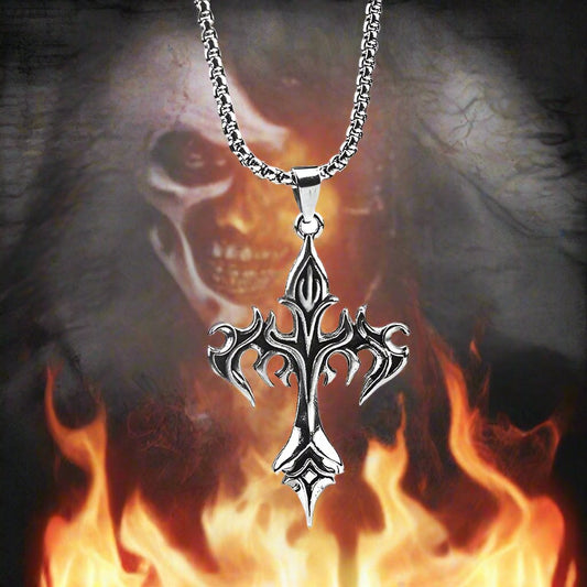 Fiery Gothic Cross Pendant Necklace