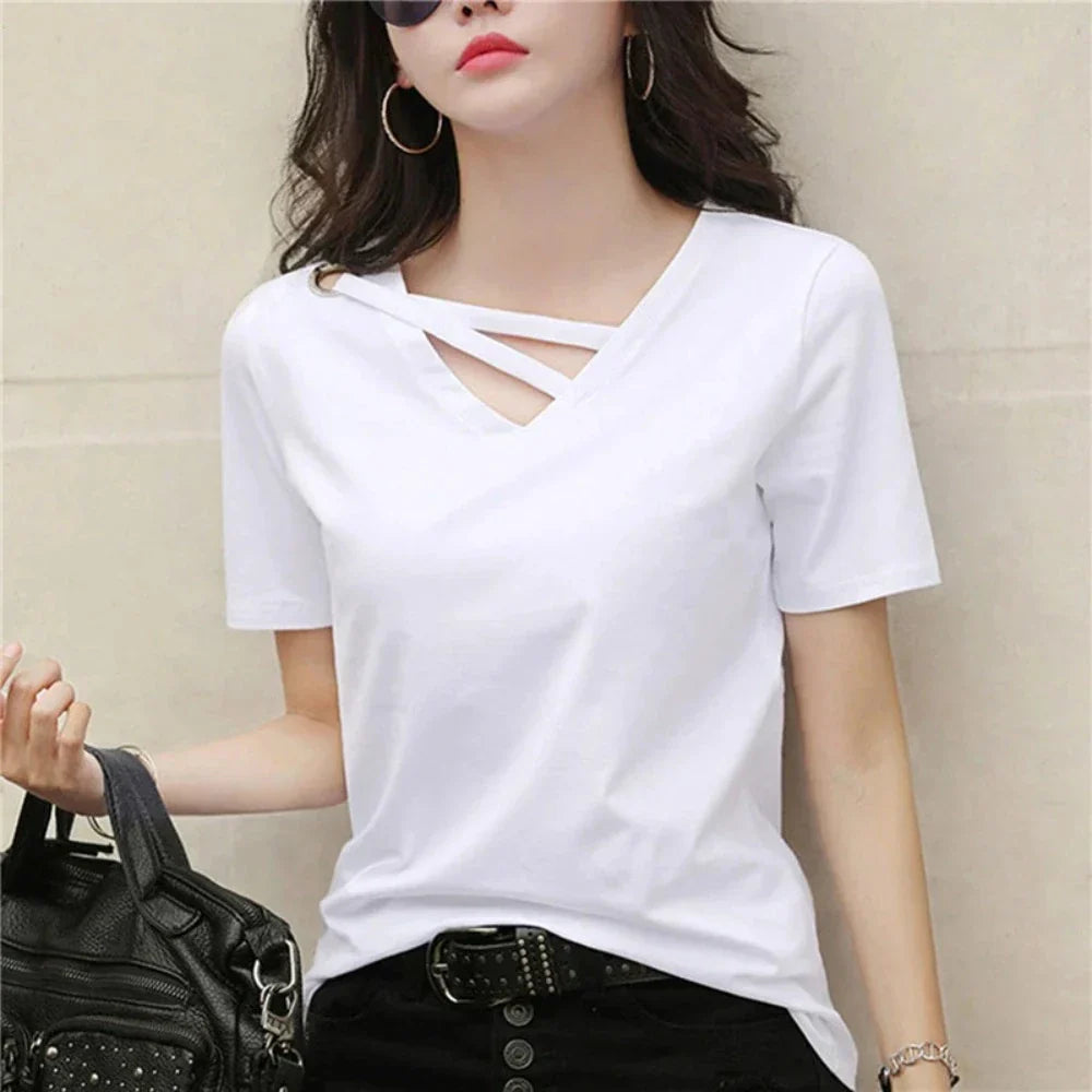 Korean V-Neck Women's Summer Blouse