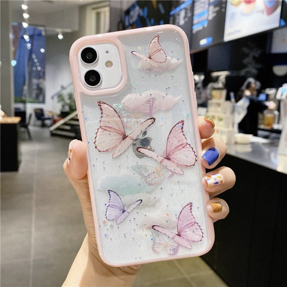 Glitter Butterfly Transparent iPhone Case