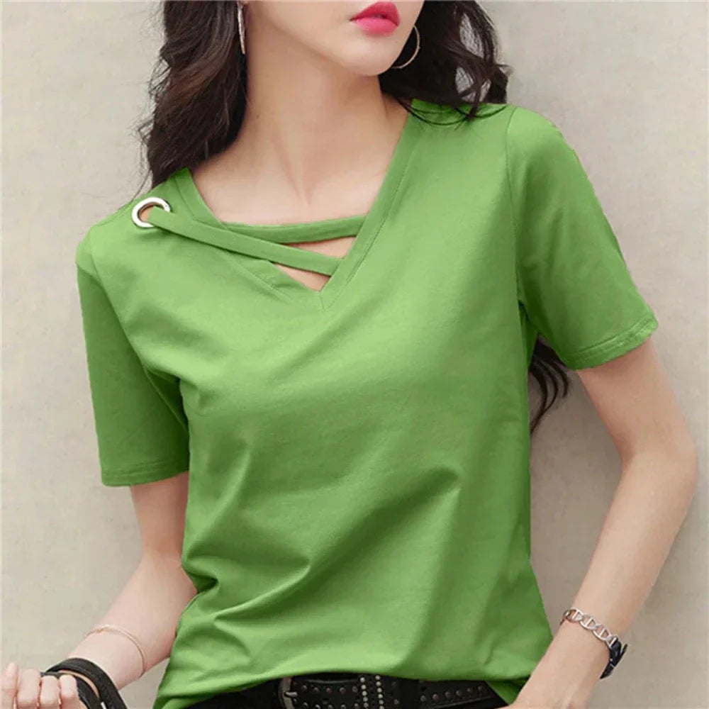 Korean V-Neck Women's Summer Blouse
