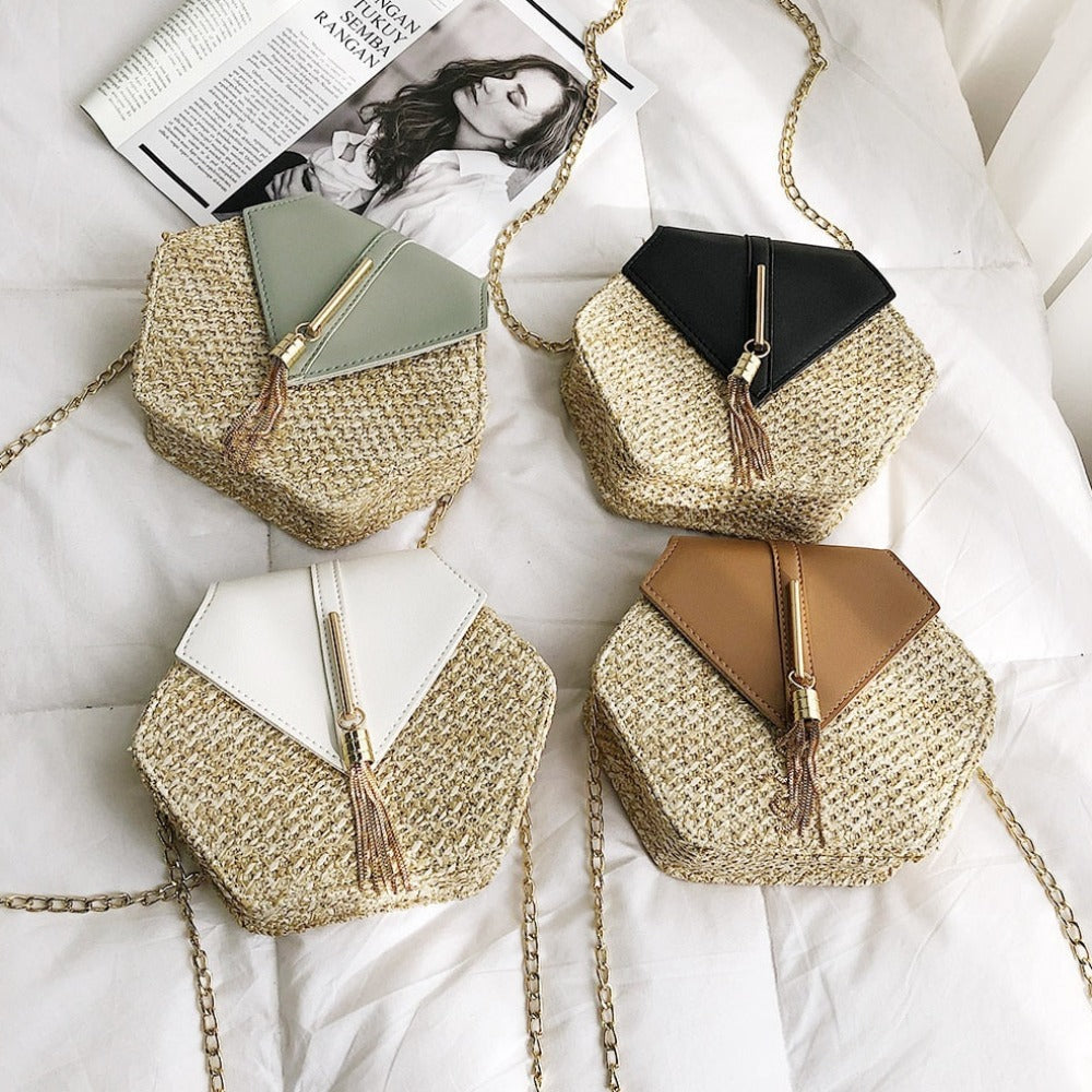 Vegan Leather Covered Mini Straw Handbag
