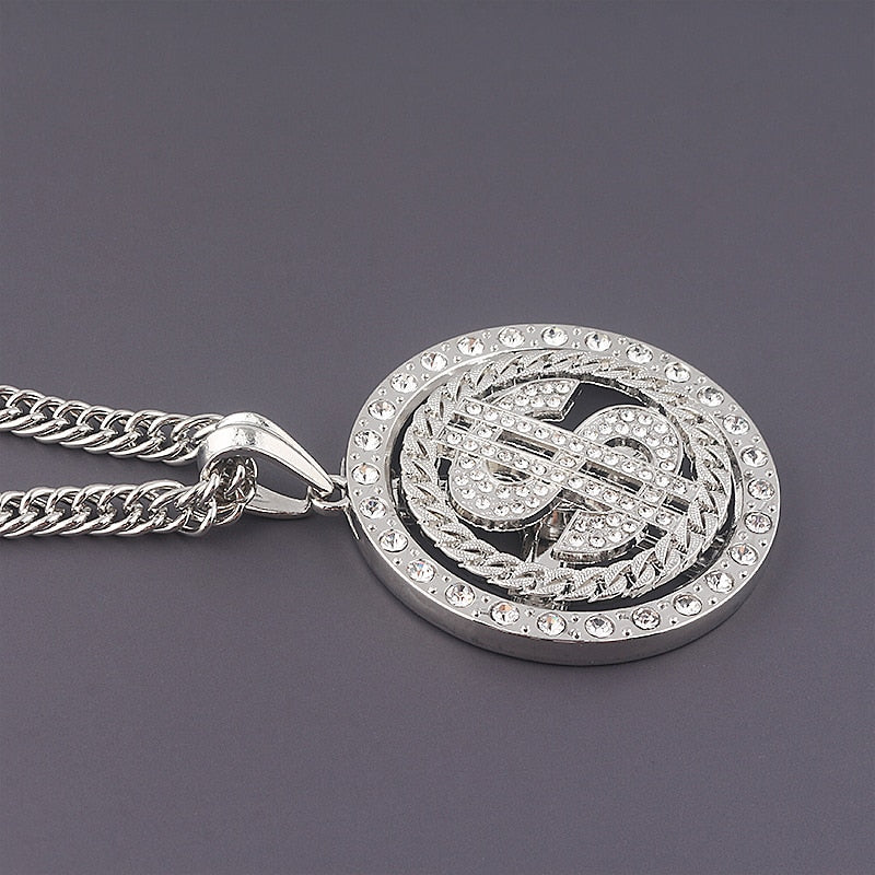 Rotating Dollar Sign Necklace with Hip Hop Style