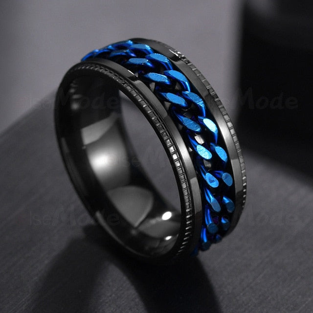 Rotating Black Chain Style Men's Stainless Steel Ring