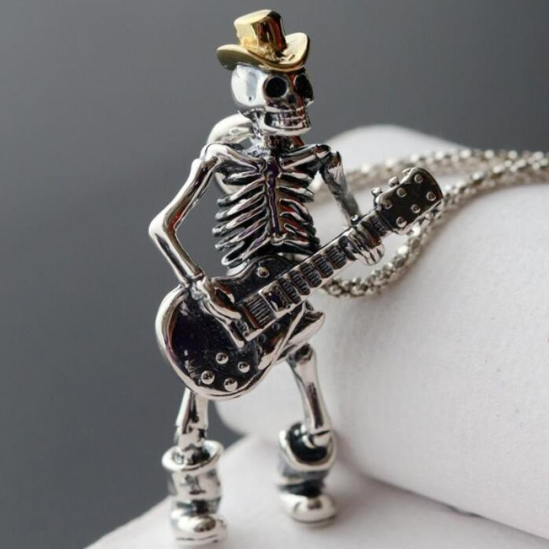 Guitar-Playing Skeleton Necklace