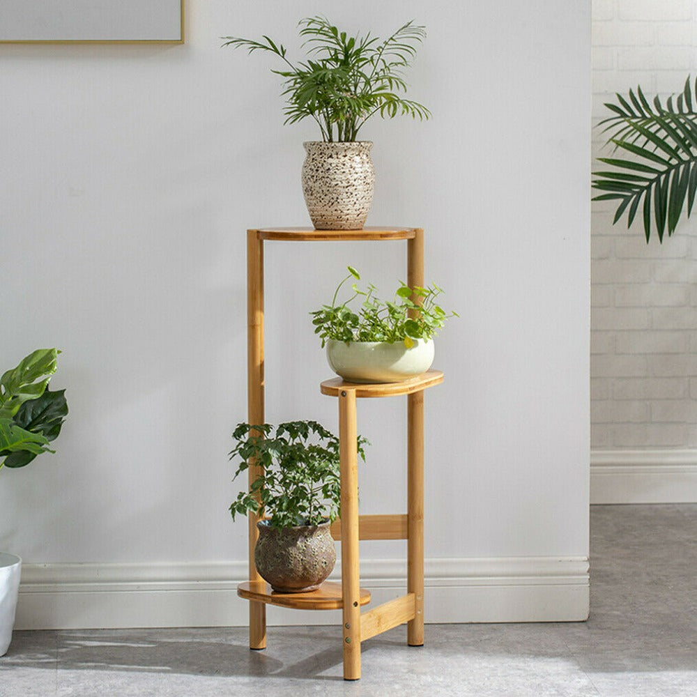 Bamboo Triple Tier Indoor Plant Shelf