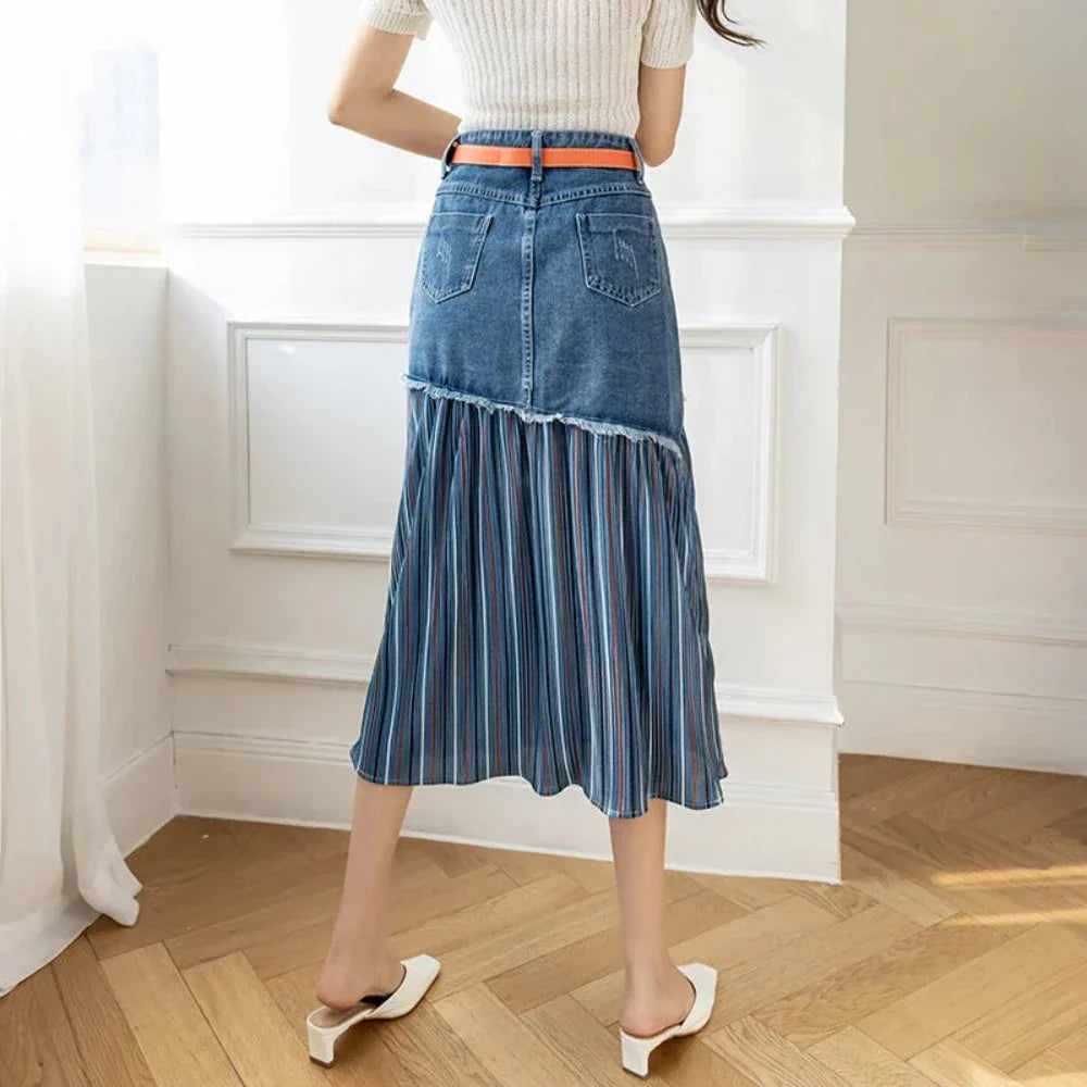 Denim Skirt with Layered Design for Women