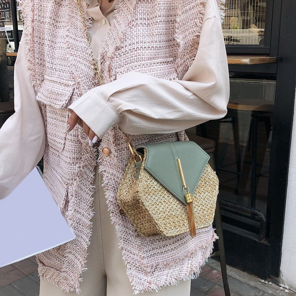 Vegan Leather Covered Mini Straw Handbag