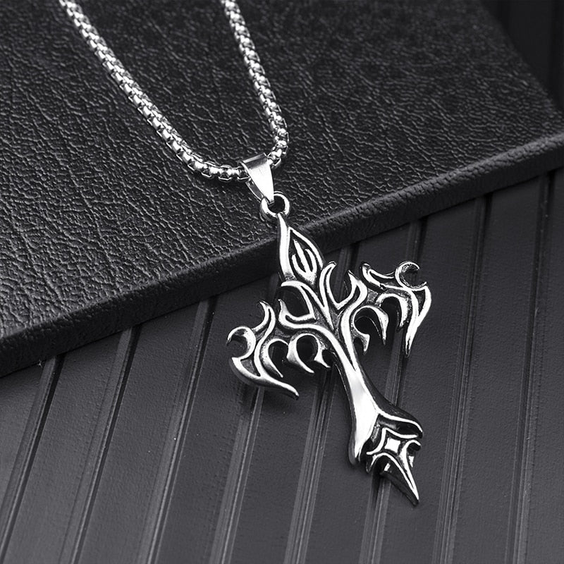Fiery Gothic Cross Pendant Necklace