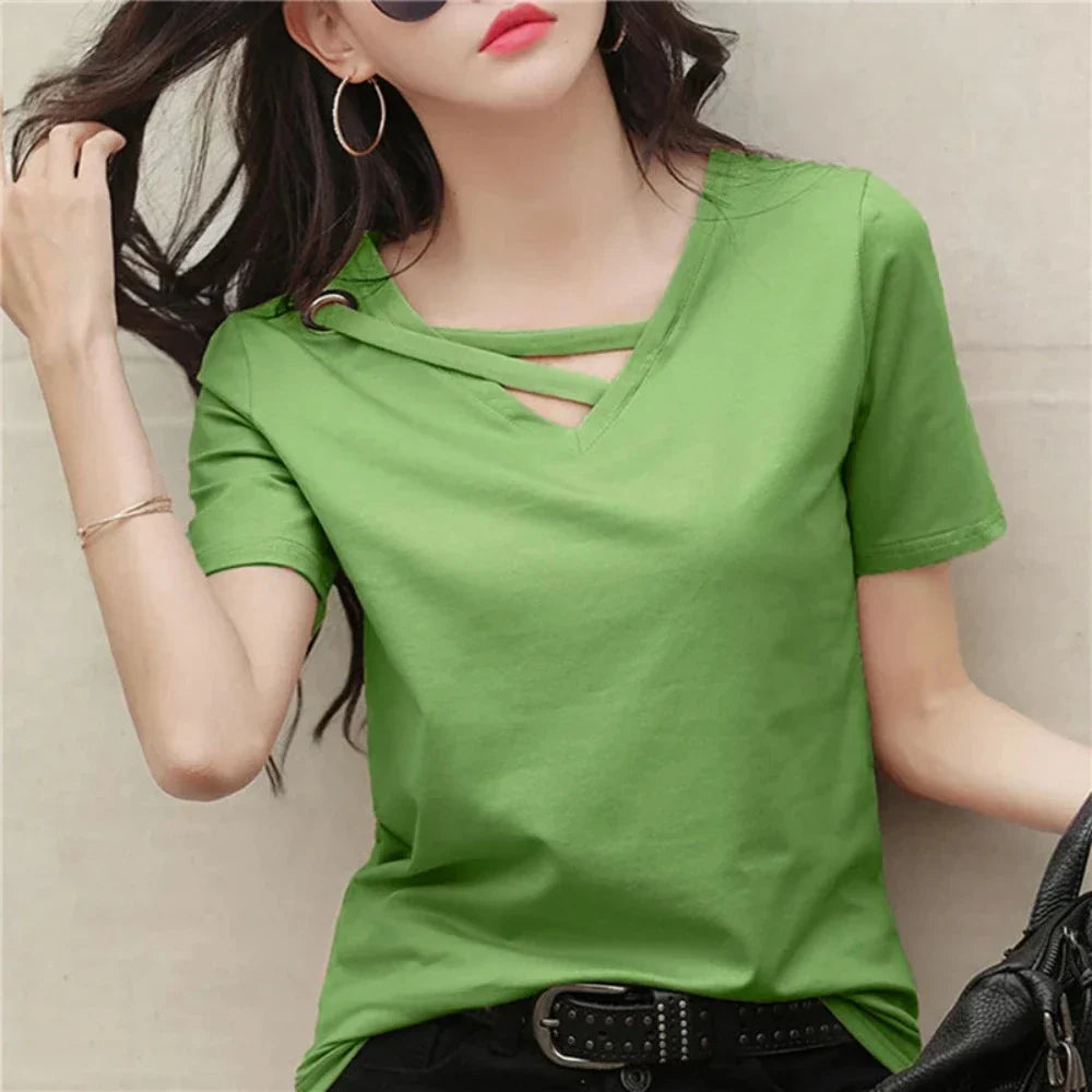 Korean V-Neck Women's Summer Blouse