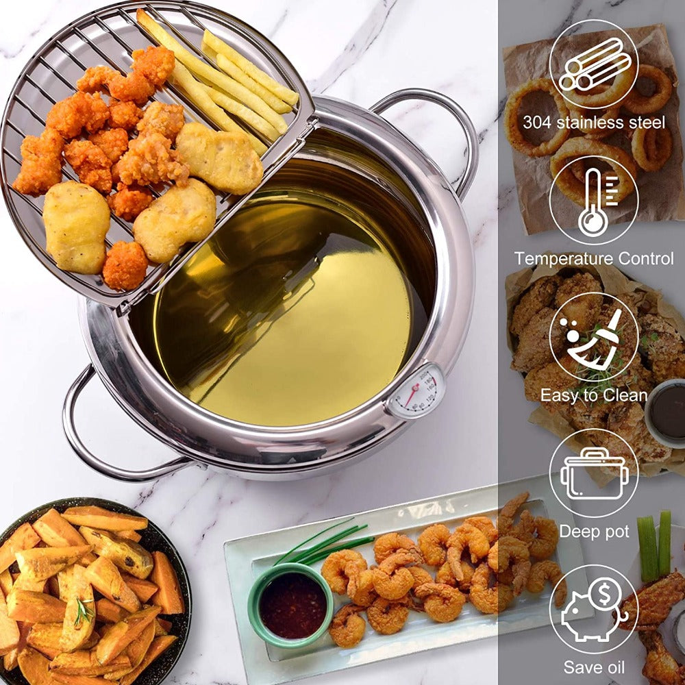 Japanese Cuisine Fryer with Built-in Thermometer
