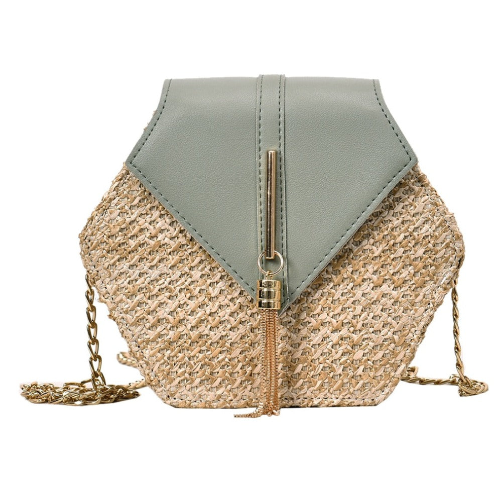Vegan Leather Covered Mini Straw Handbag