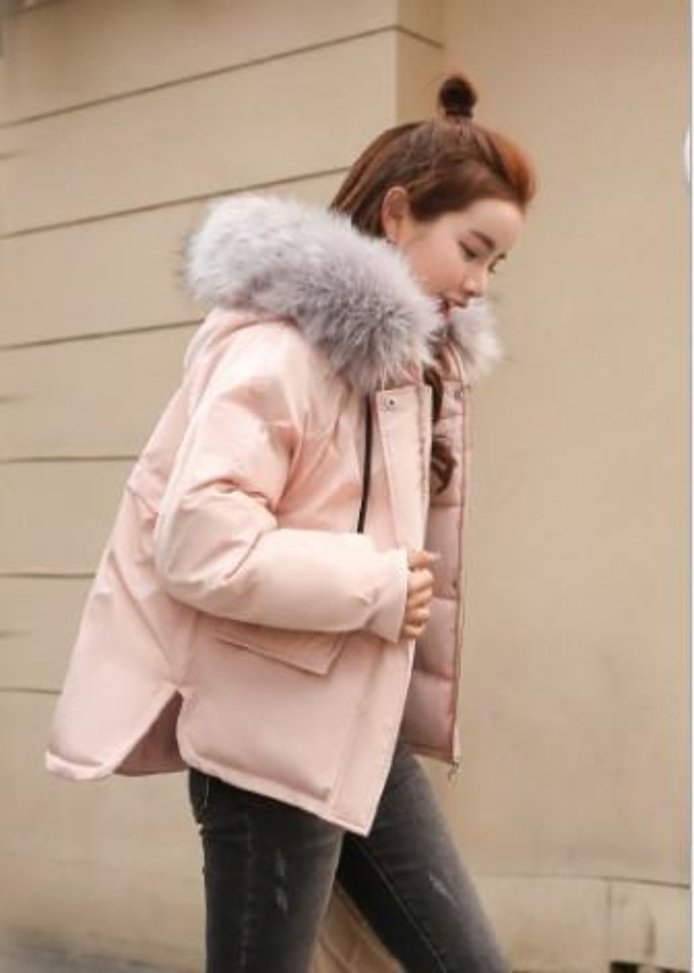 Pink Hooded Short Winter Jacket for Women