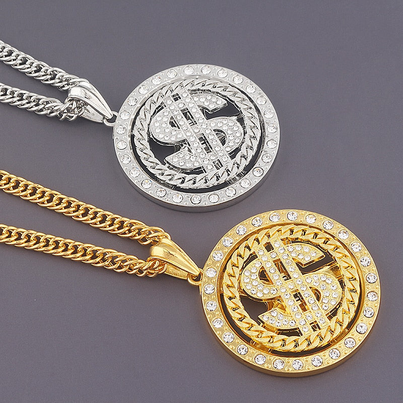 Rotating Dollar Sign Necklace with Hip Hop Style
