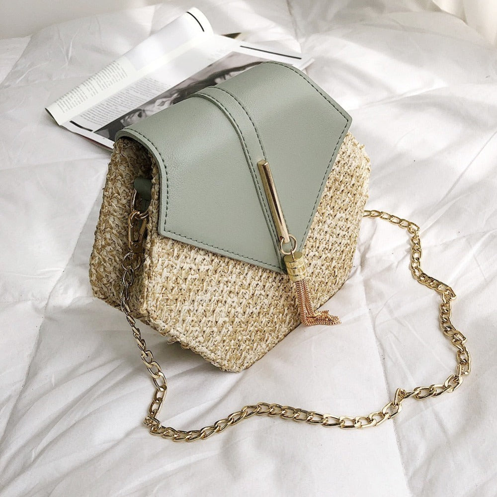 Vegan Leather Covered Mini Straw Handbag
