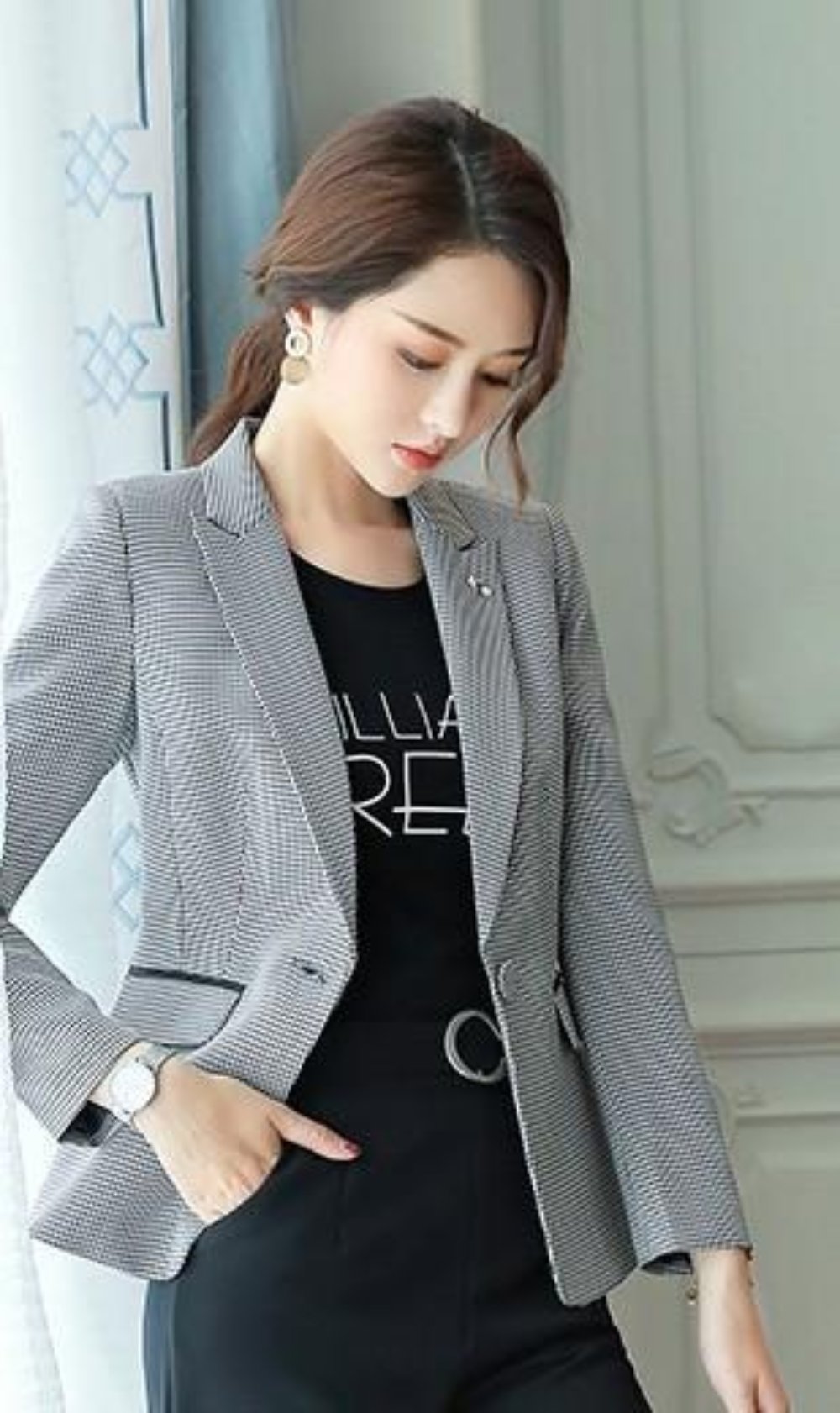 Slim Fit Houndstooth Blazer for Women
