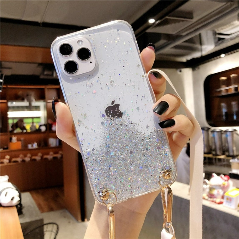 Glittery Guarding Cover for iPhone with Lanyard