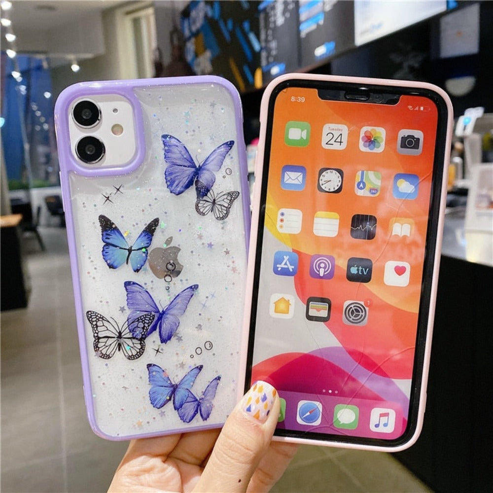Glitter Butterfly Transparent iPhone Case