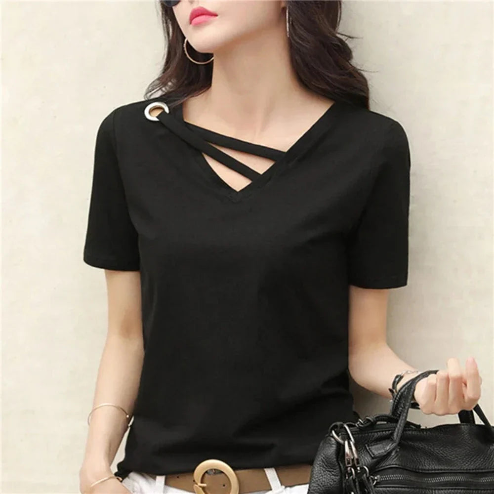 Korean V-Neck Women's Summer Blouse