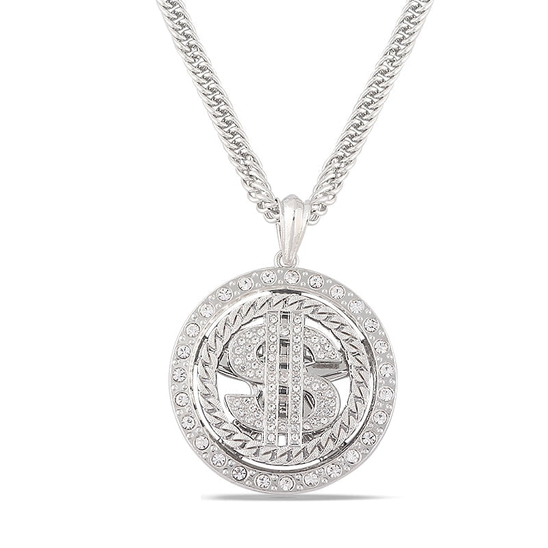 Rotating Dollar Sign Necklace with Hip Hop Style