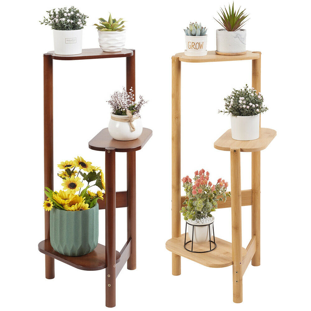 Bamboo Triple Tier Indoor Plant Shelf