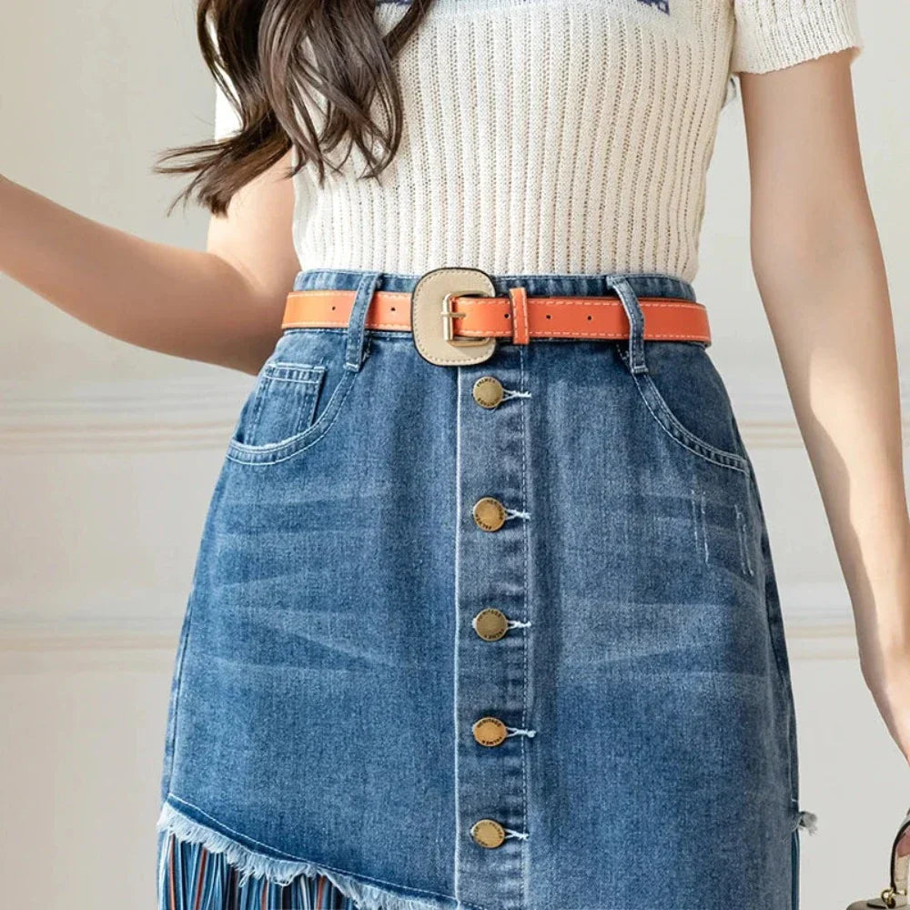 Denim Skirt with Layered Design for Women