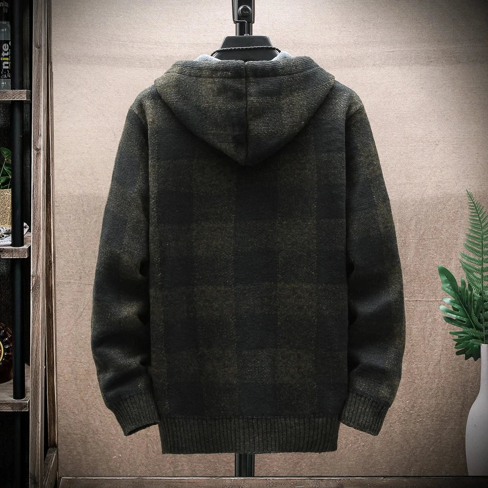 Plaid Zip-Up Jacket for Men with a Hood