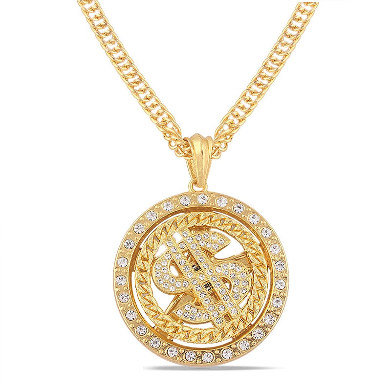 Rotating Dollar Sign Necklace with Hip Hop Style
