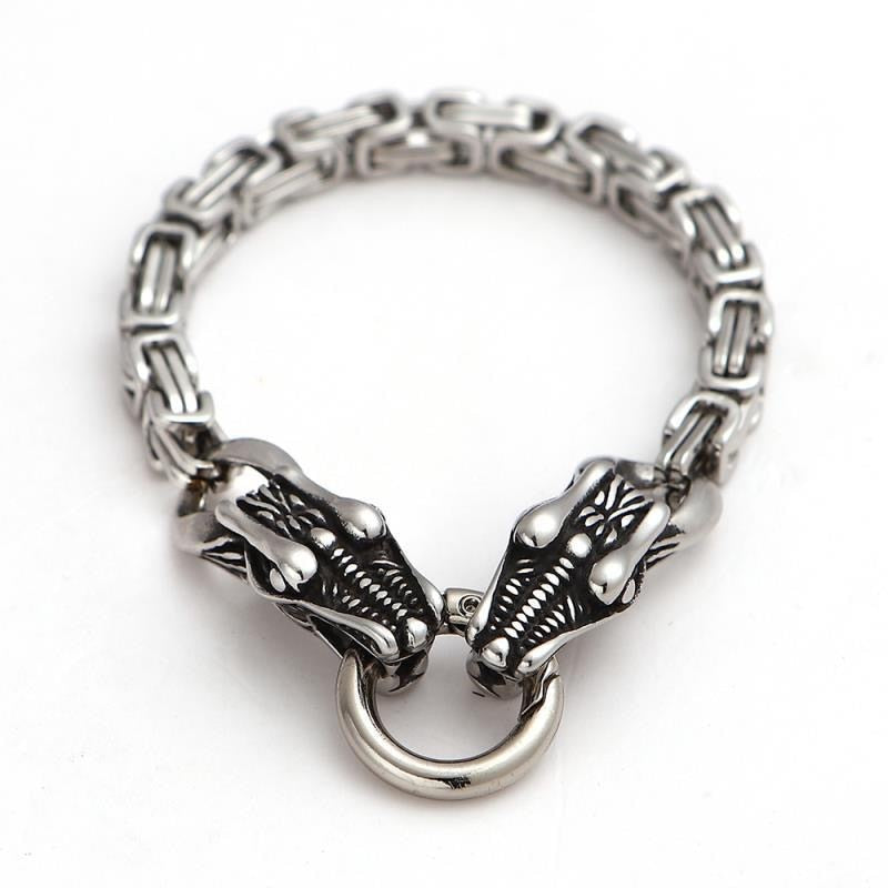 Double Bracelet with Twin Wolf Heads
