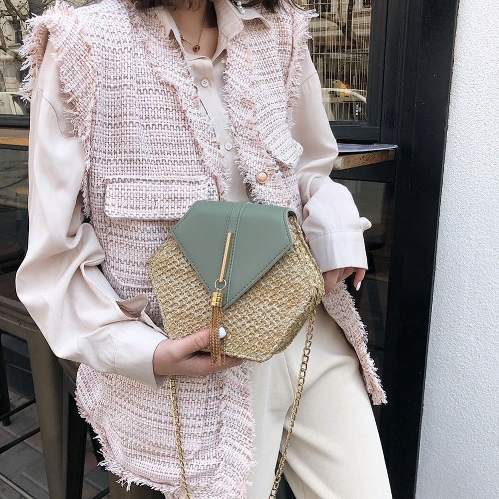 Vegan Leather Covered Mini Straw Handbag